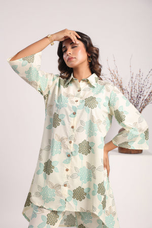 White ferozi floral cotton coord set - Visramaa