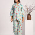 Sky blue leafy print cotton coord set - Visramaa