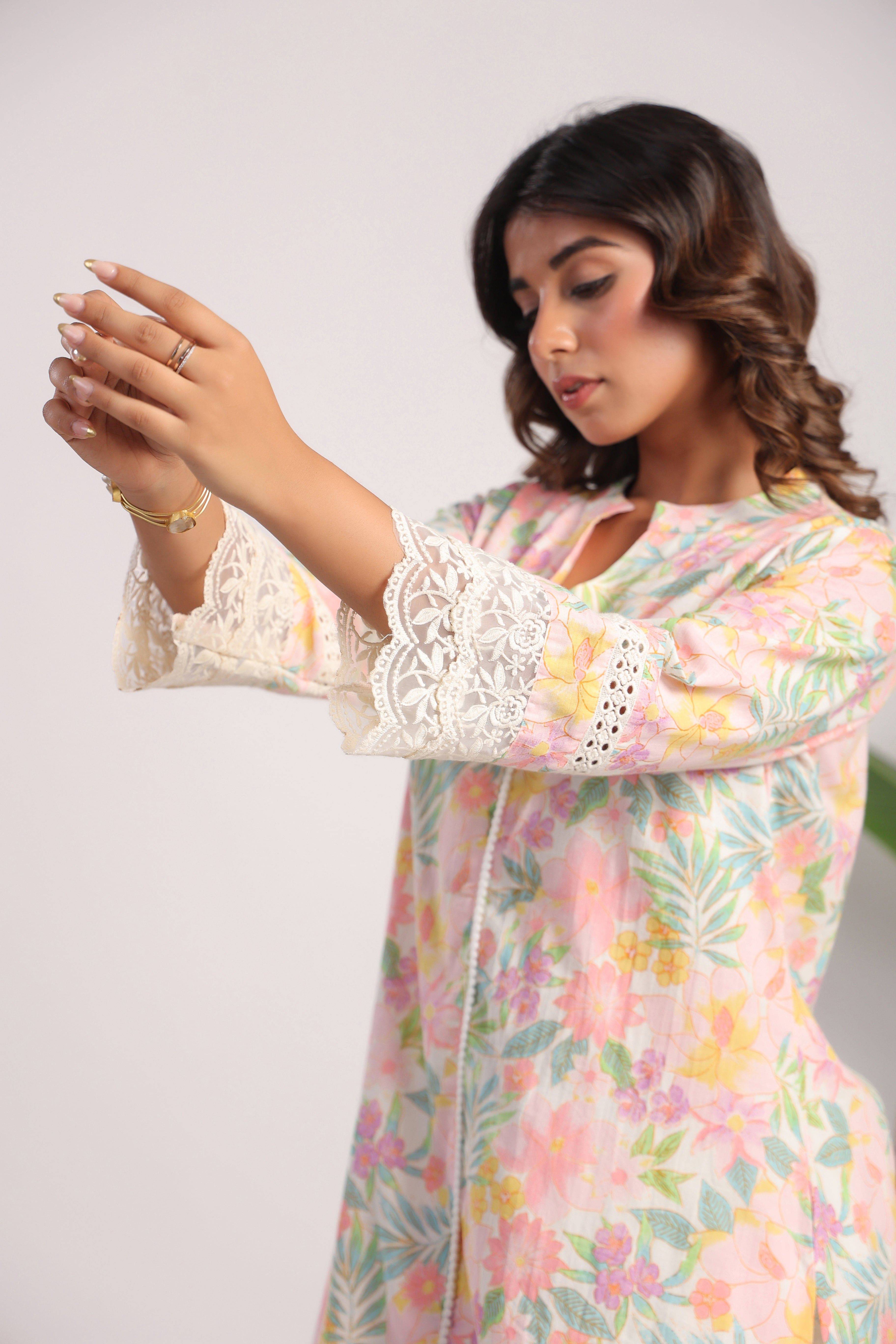 Pink floral cotton coord set - Visramaa
