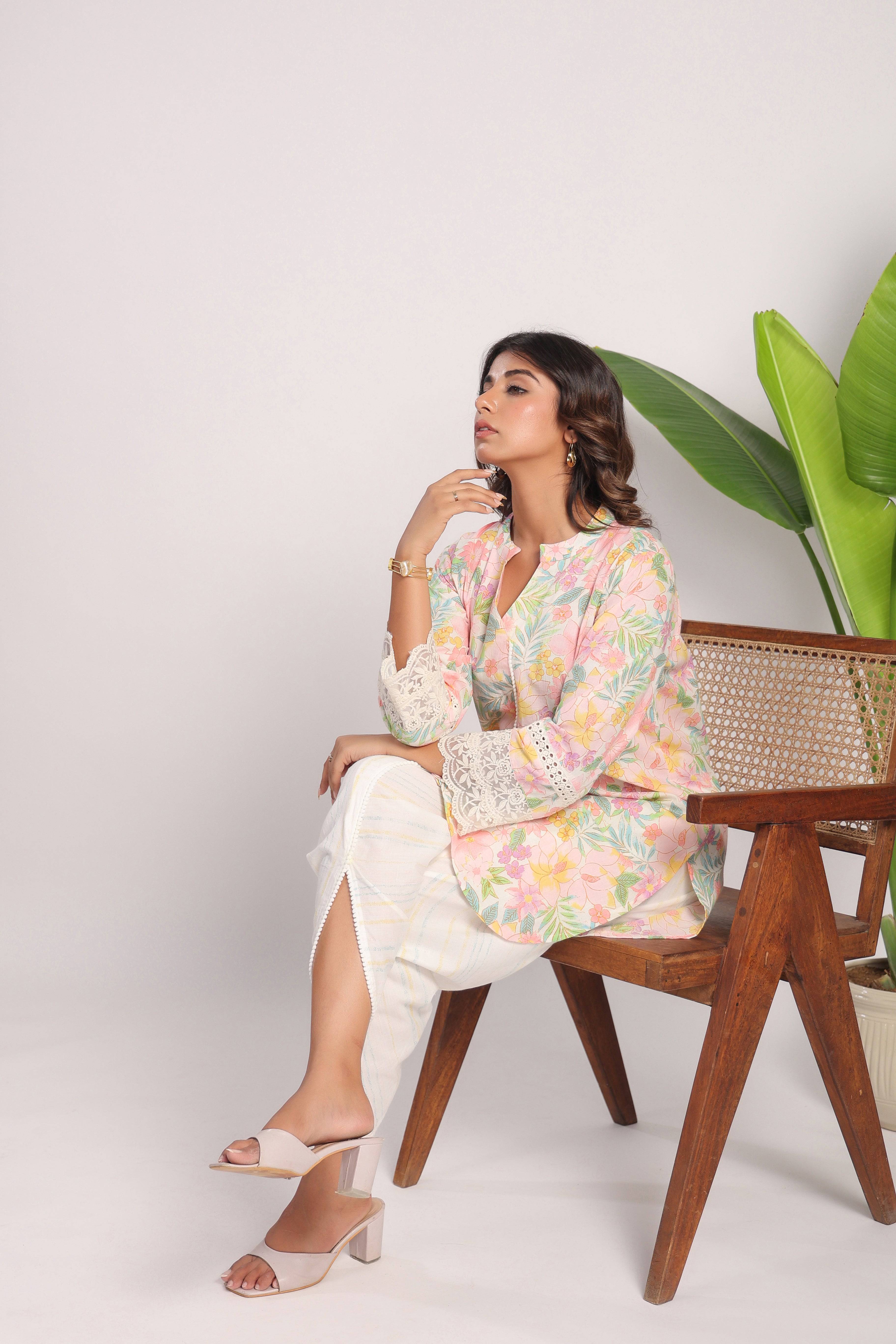 Pink floral cotton coord set - Visramaa