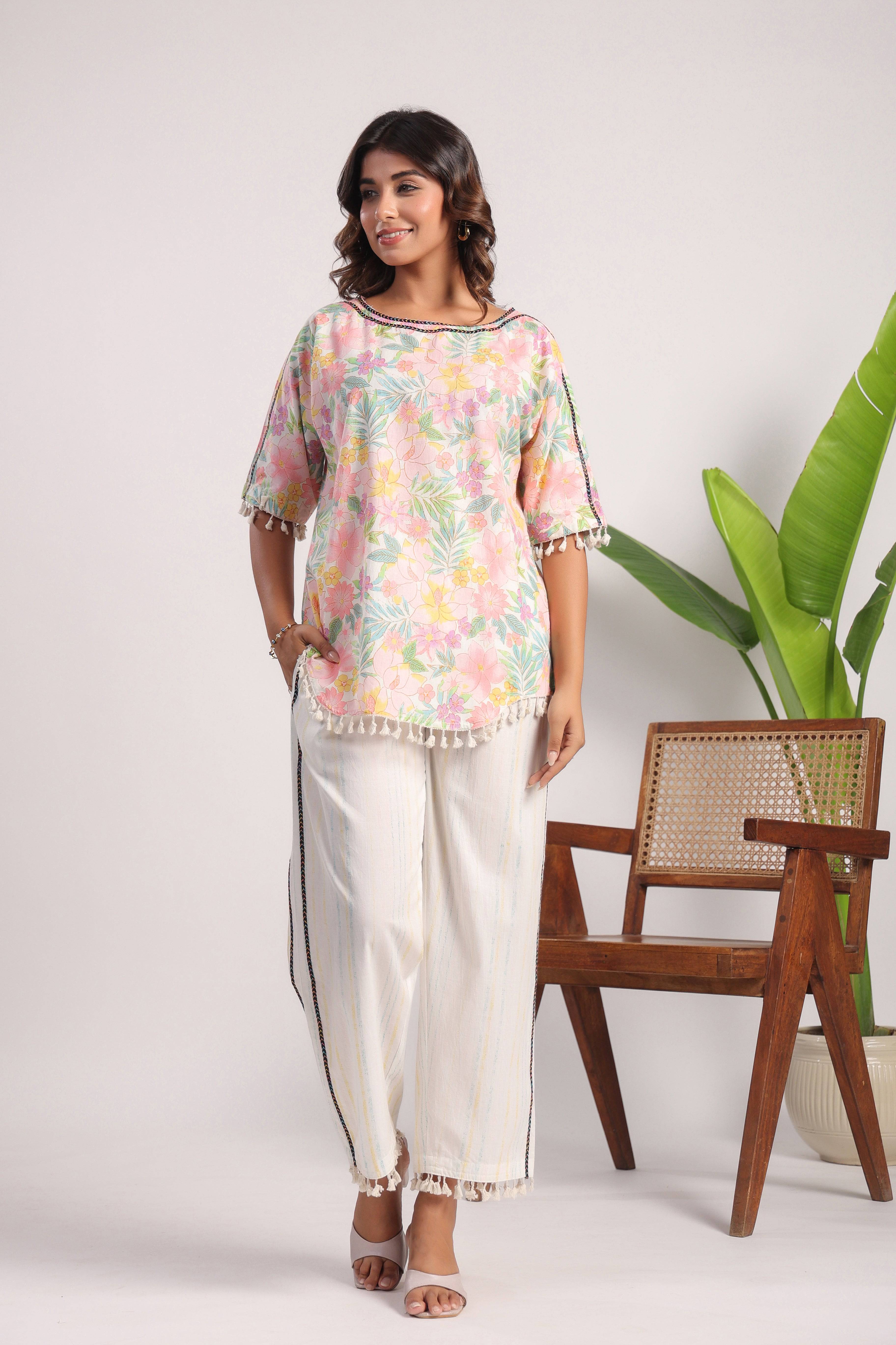 Floral printed pink coord set - Visramaa