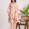 Red high low floral cotton coord set - Visramaa
