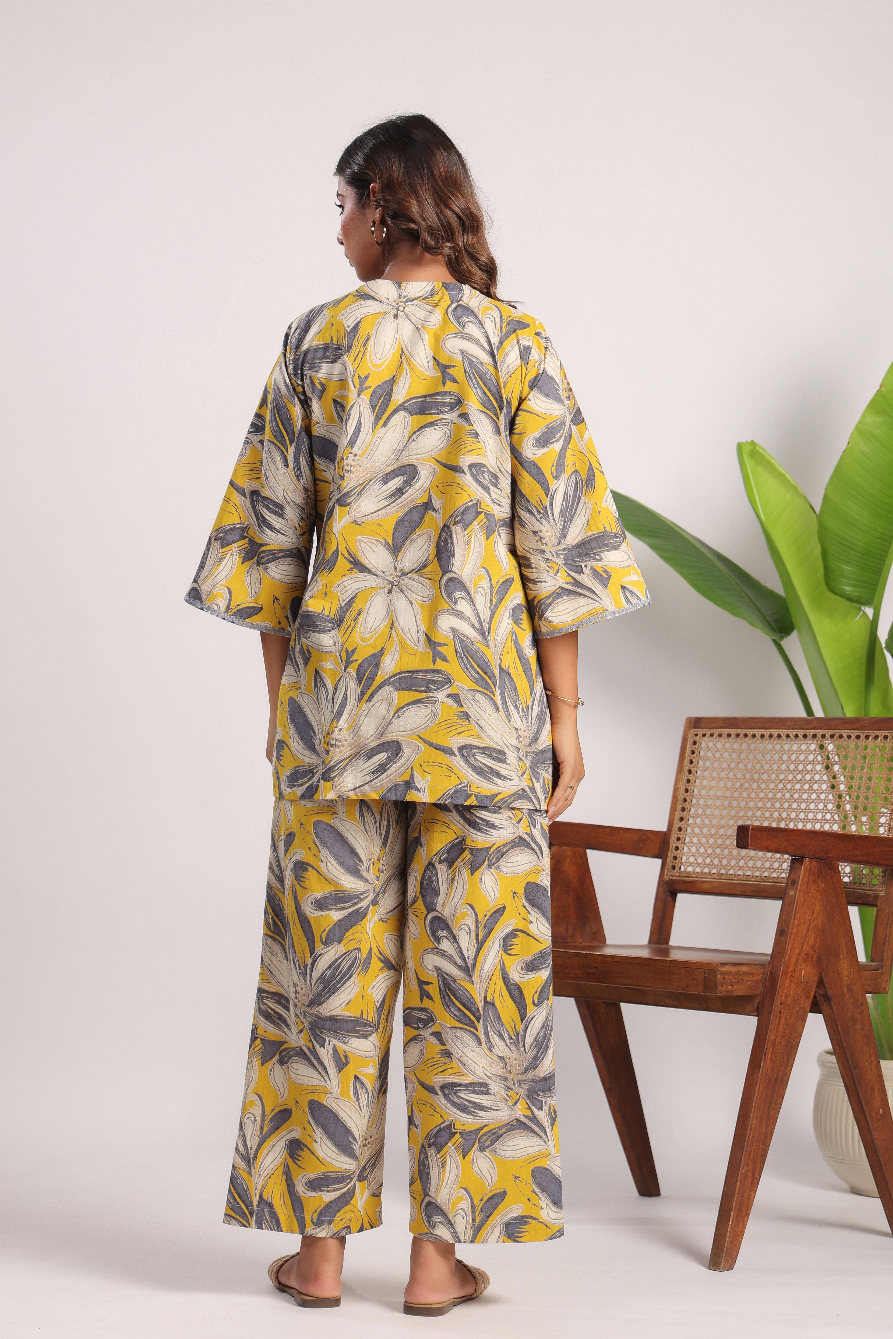 Yellow floral cotton coord set - Visramaa