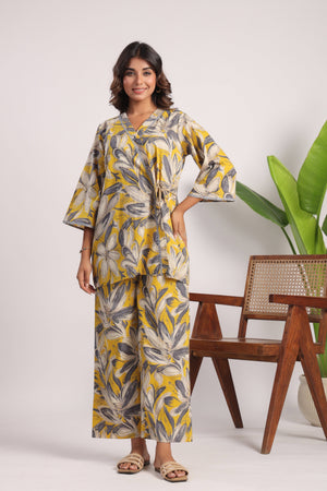 Yellow floral cotton coord set - Visramaa