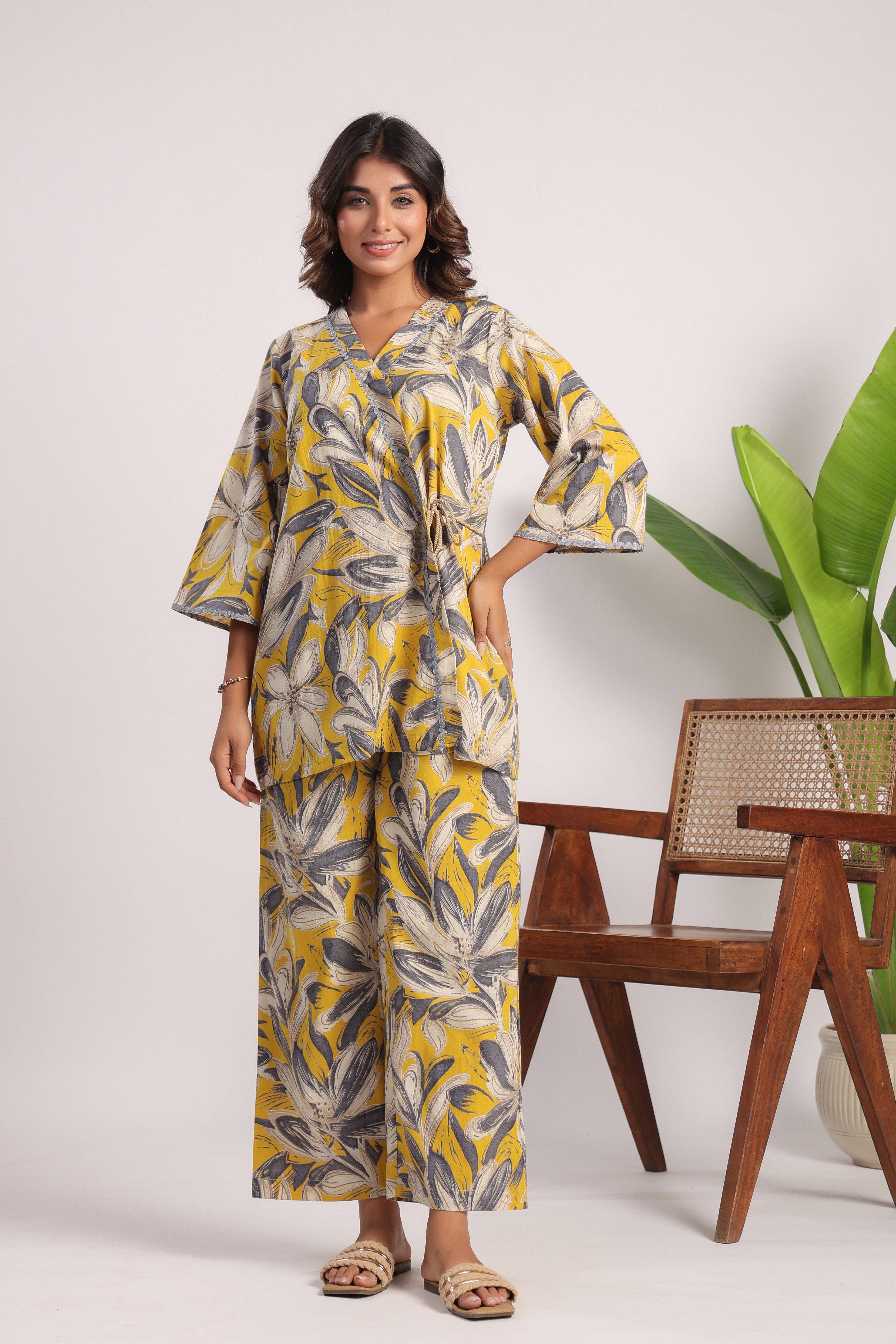 Yellow floral cotton coord set - Visramaa