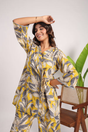 Yellow floral cotton coord set - Visramaa