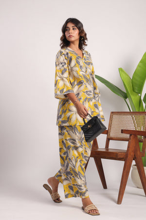 Yellow floral cotton coord set - Visramaa