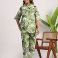 Green leafy linen cotton coord set - Visramaa