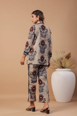 Brown block printed cotton coord set - Visramaa