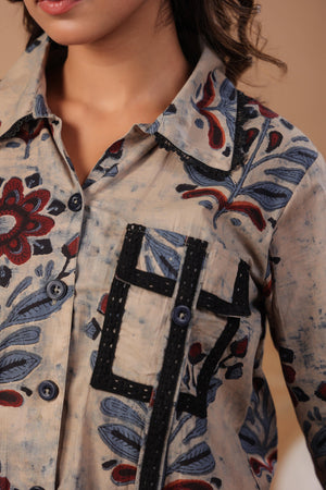 Brown block printed cotton coord set - Visramaa