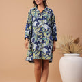 Navy blue floral printed cotton dress - Visramaa