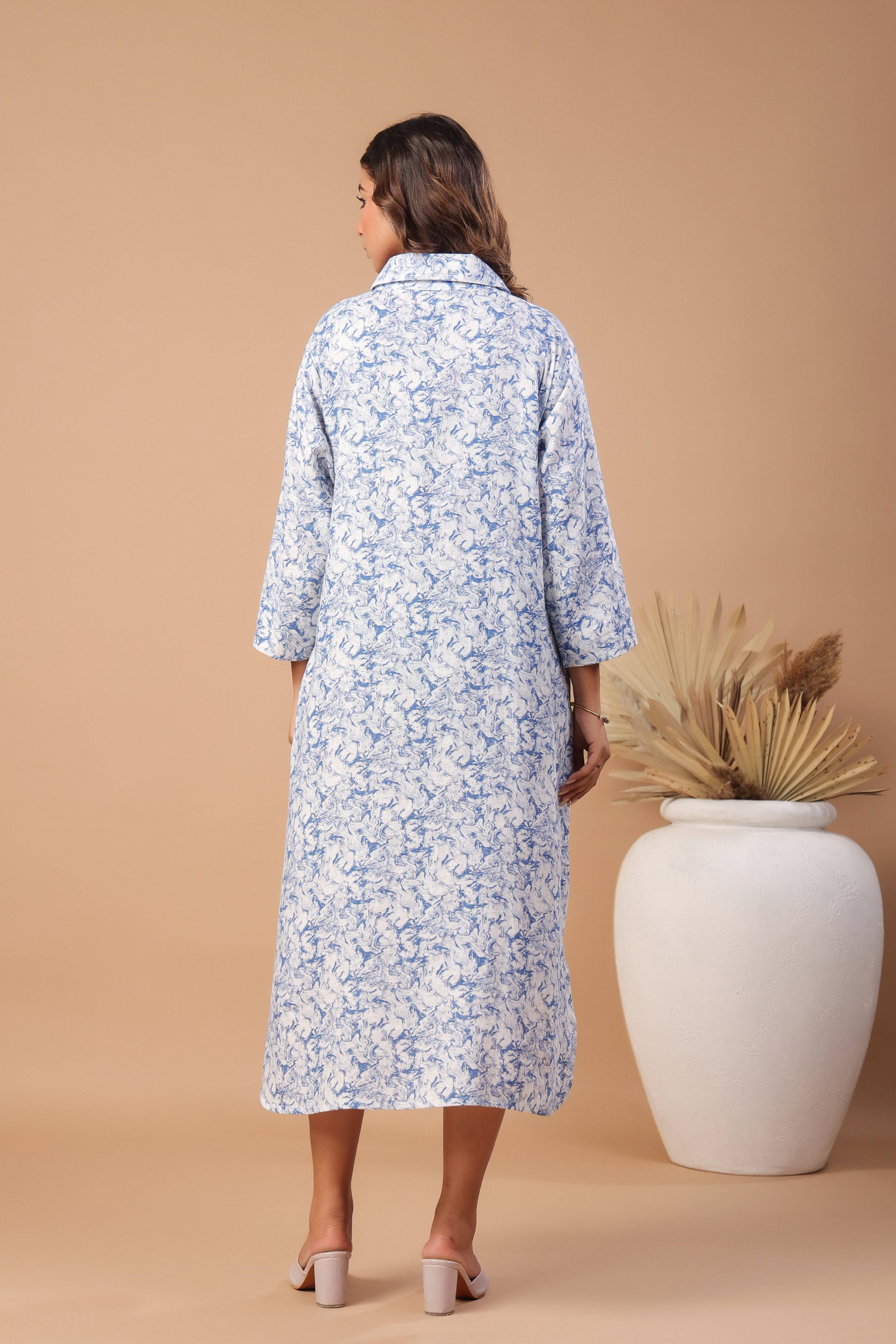 White and blue linen dress - Visramaa