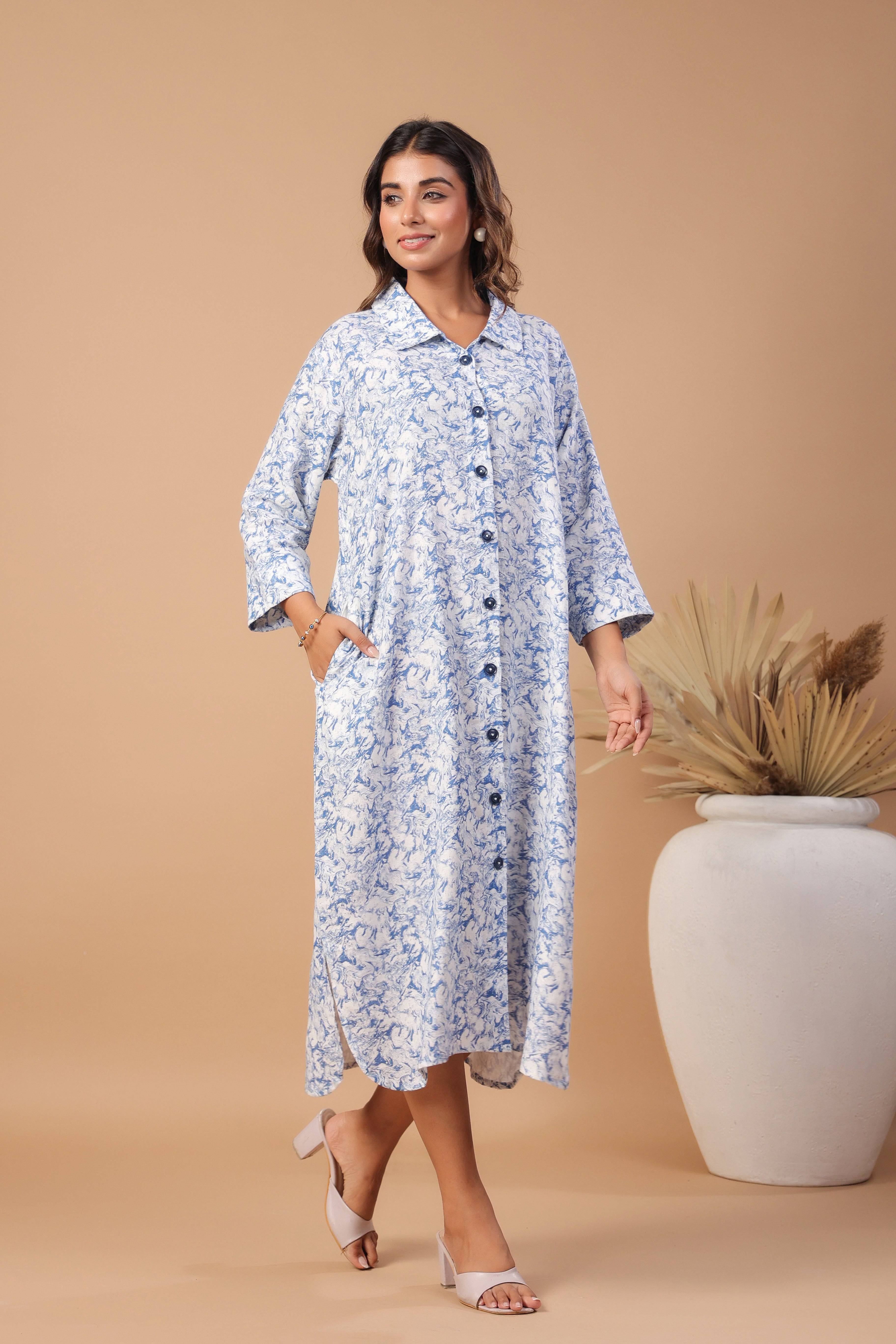 White and blue linen dress - Visramaa