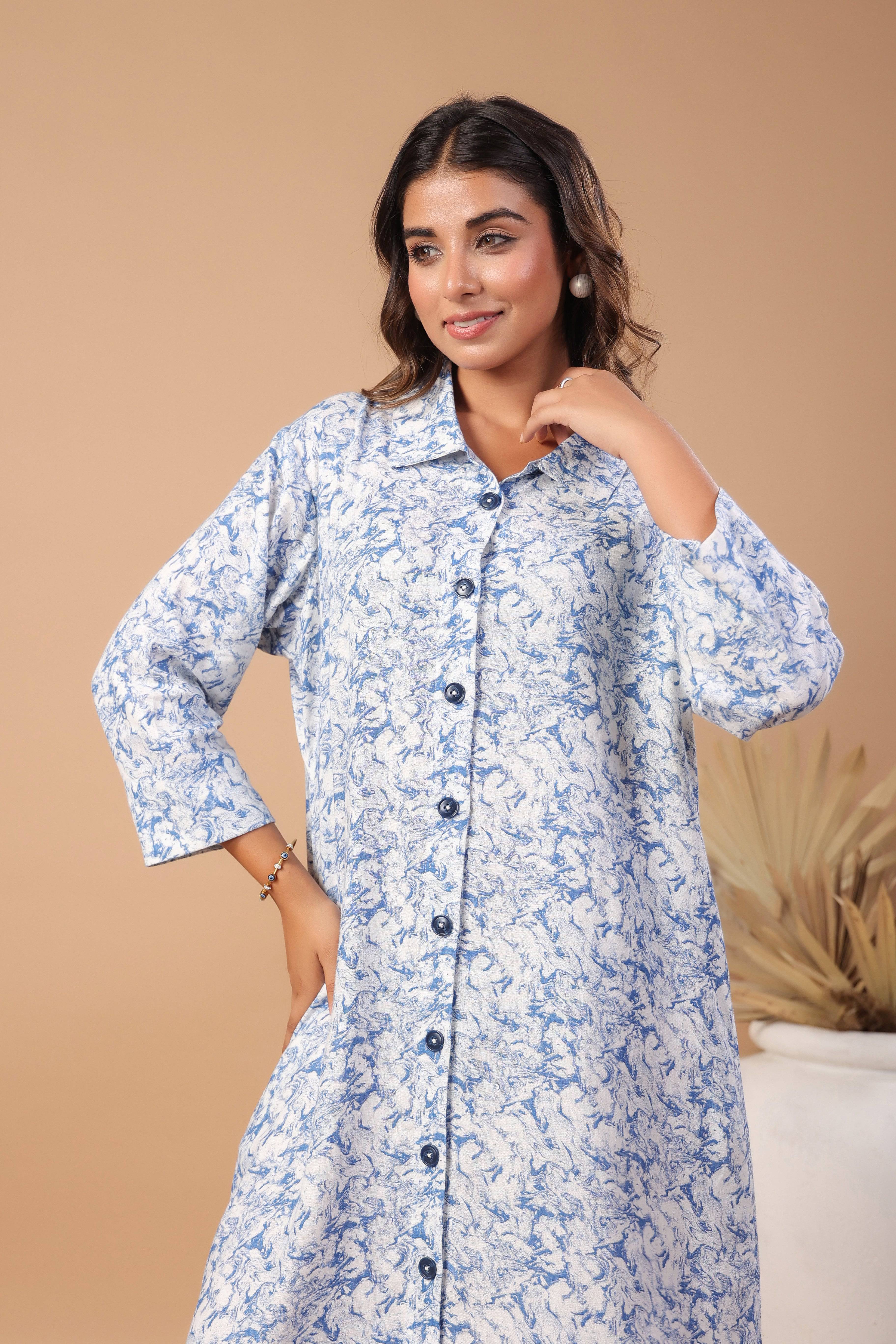 White and blue linen dress - Visramaa