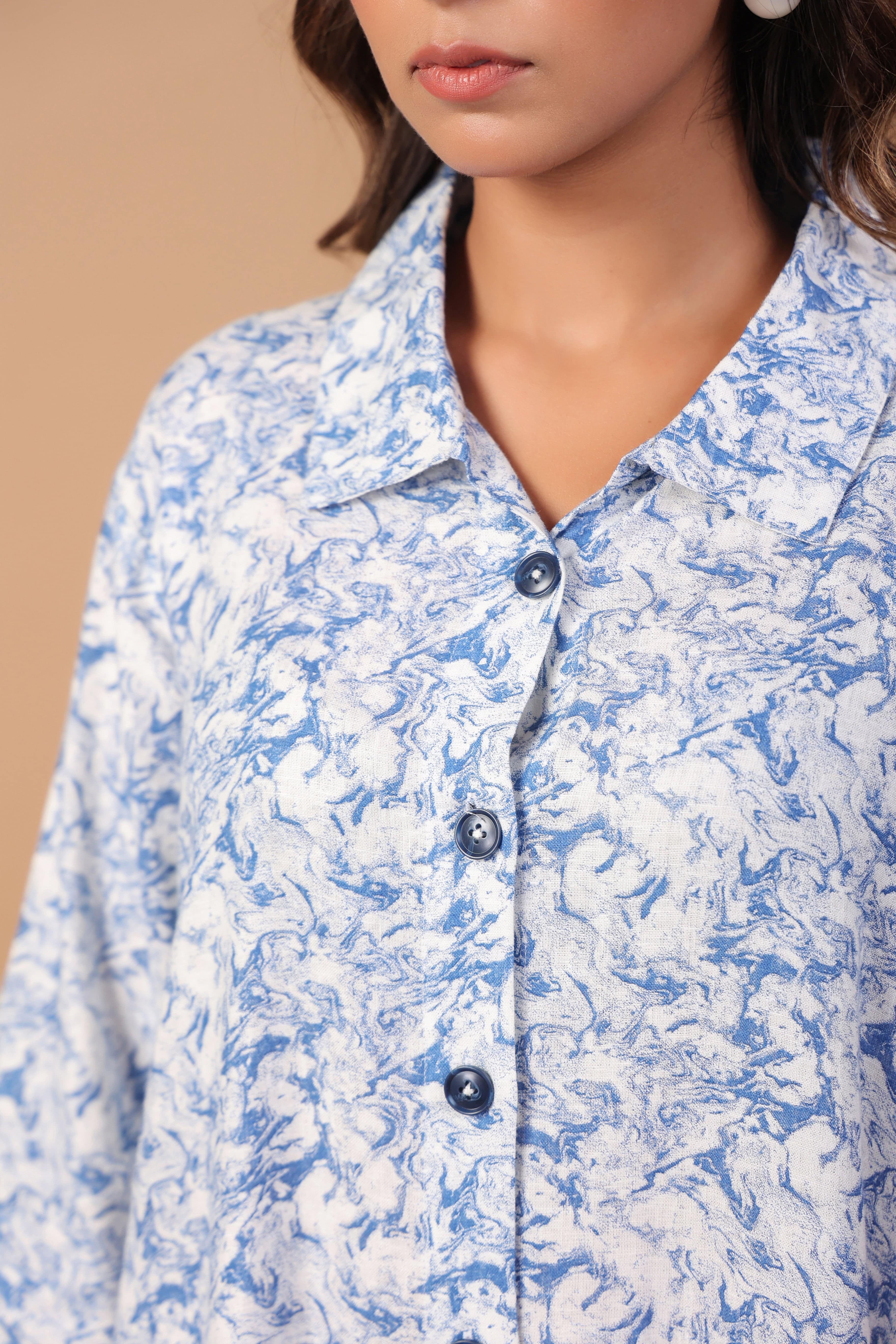 White and blue linen dress - Visramaa