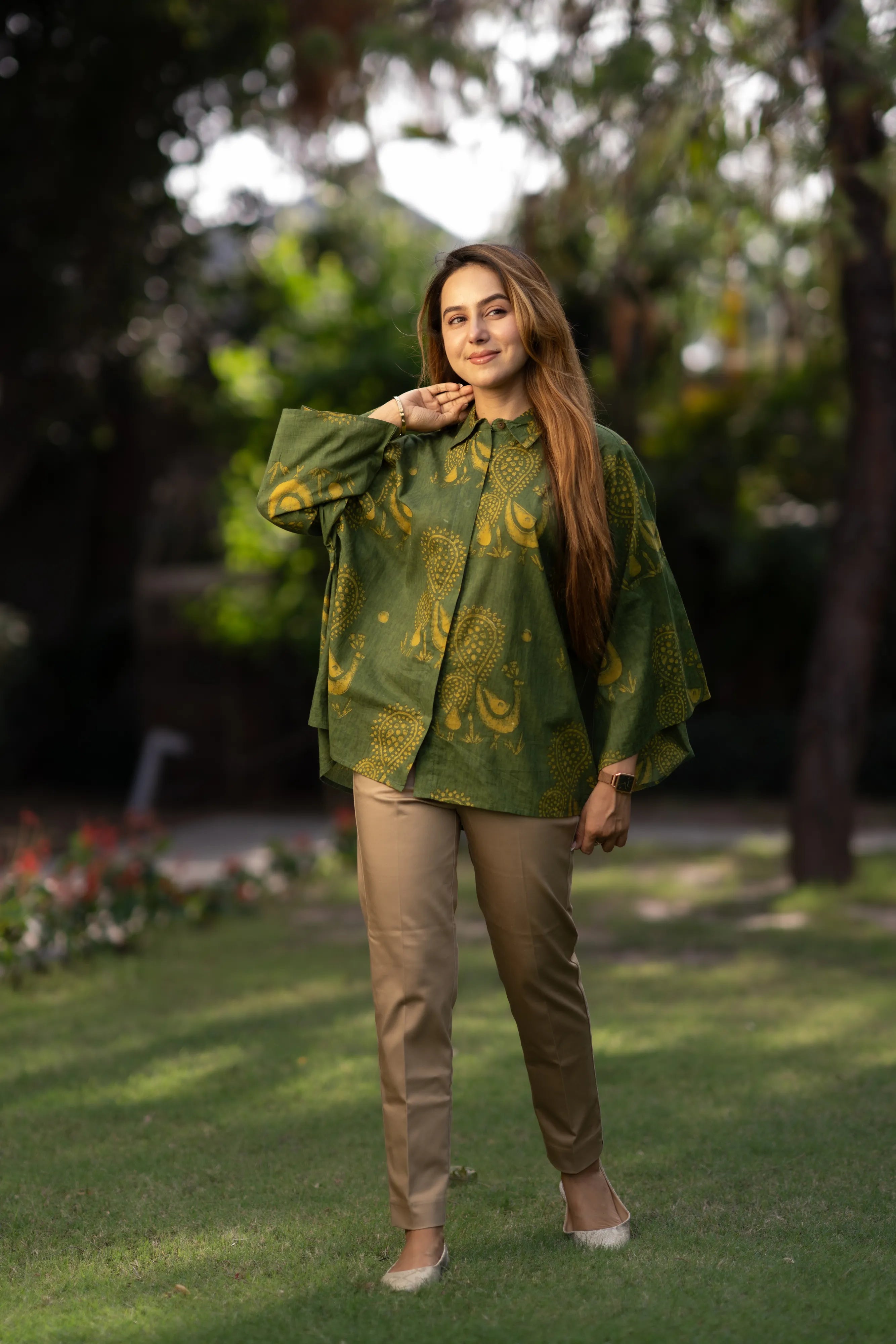 Graceful Green Cotton shirt