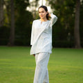 White & sky blue relaxed yoga set