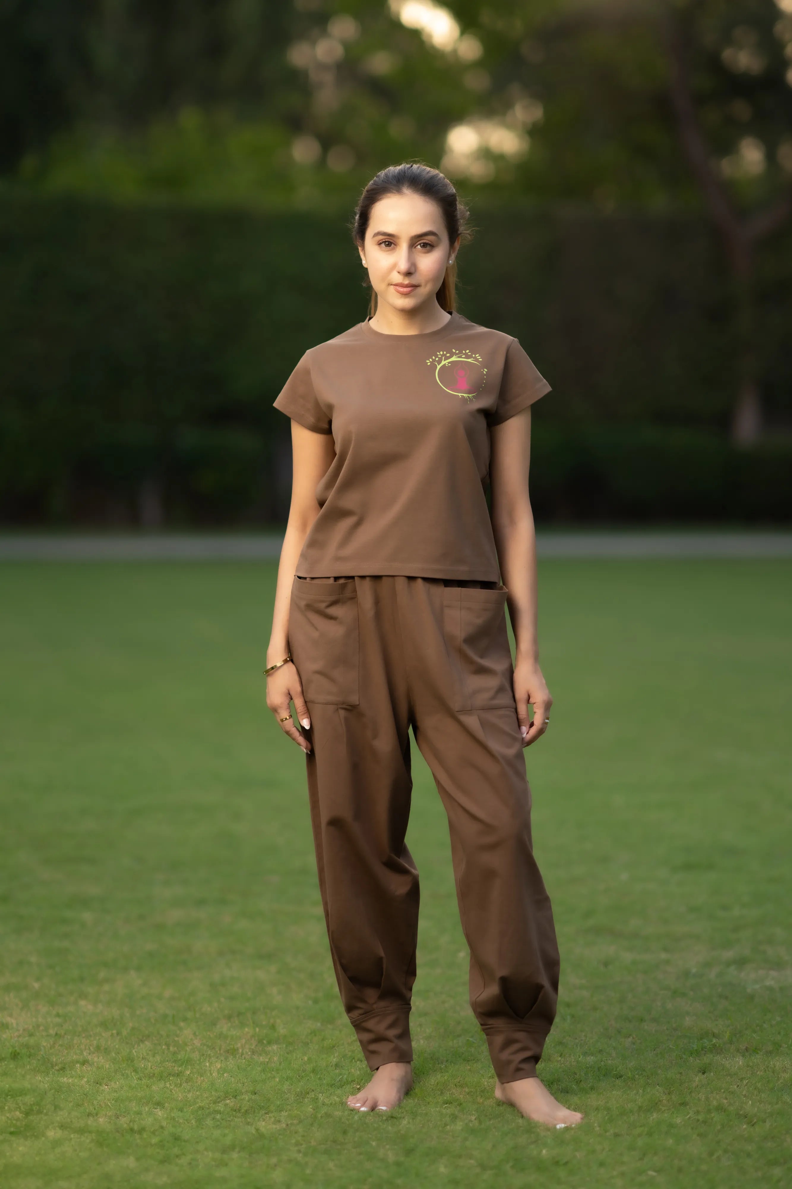 Earthy brown crop top yoga set