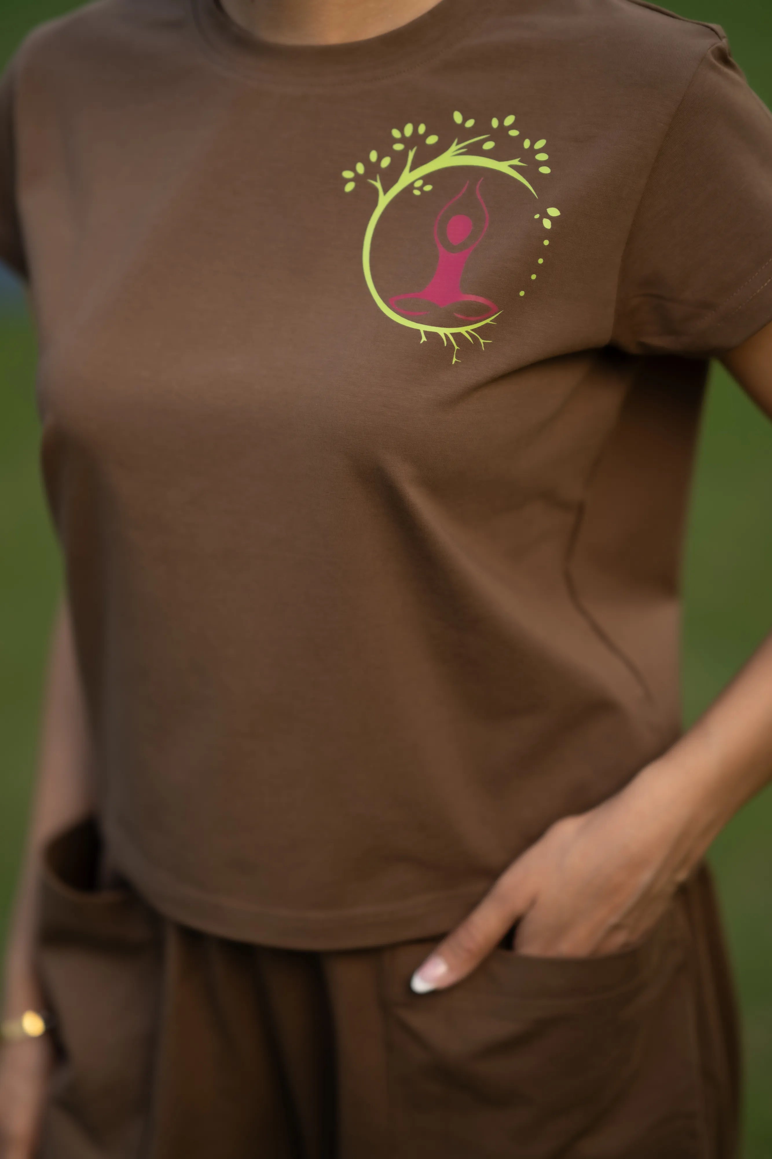 Earthy brown crop top yoga set