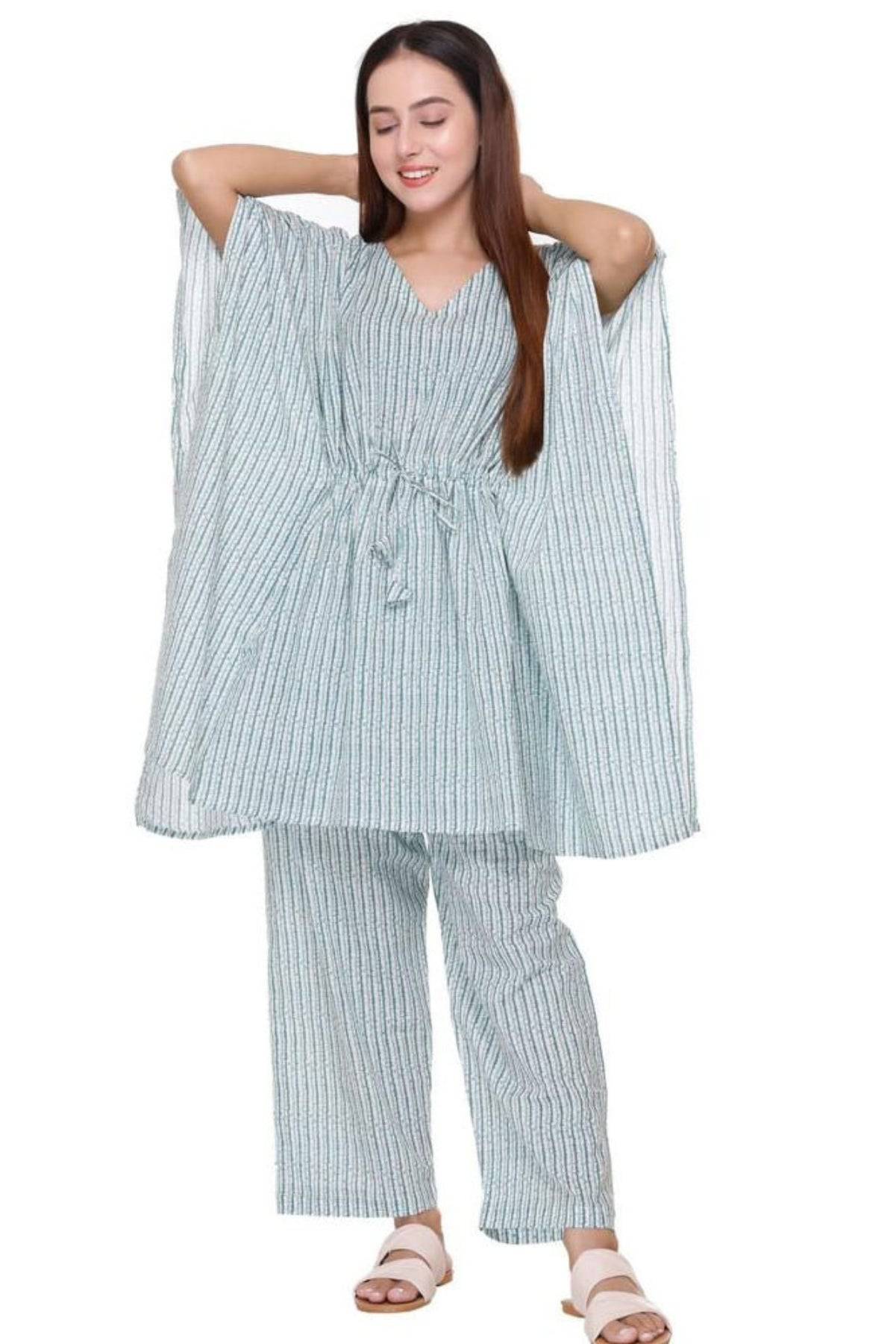 Green Stripes Kaftan Coord Set - Visramaa