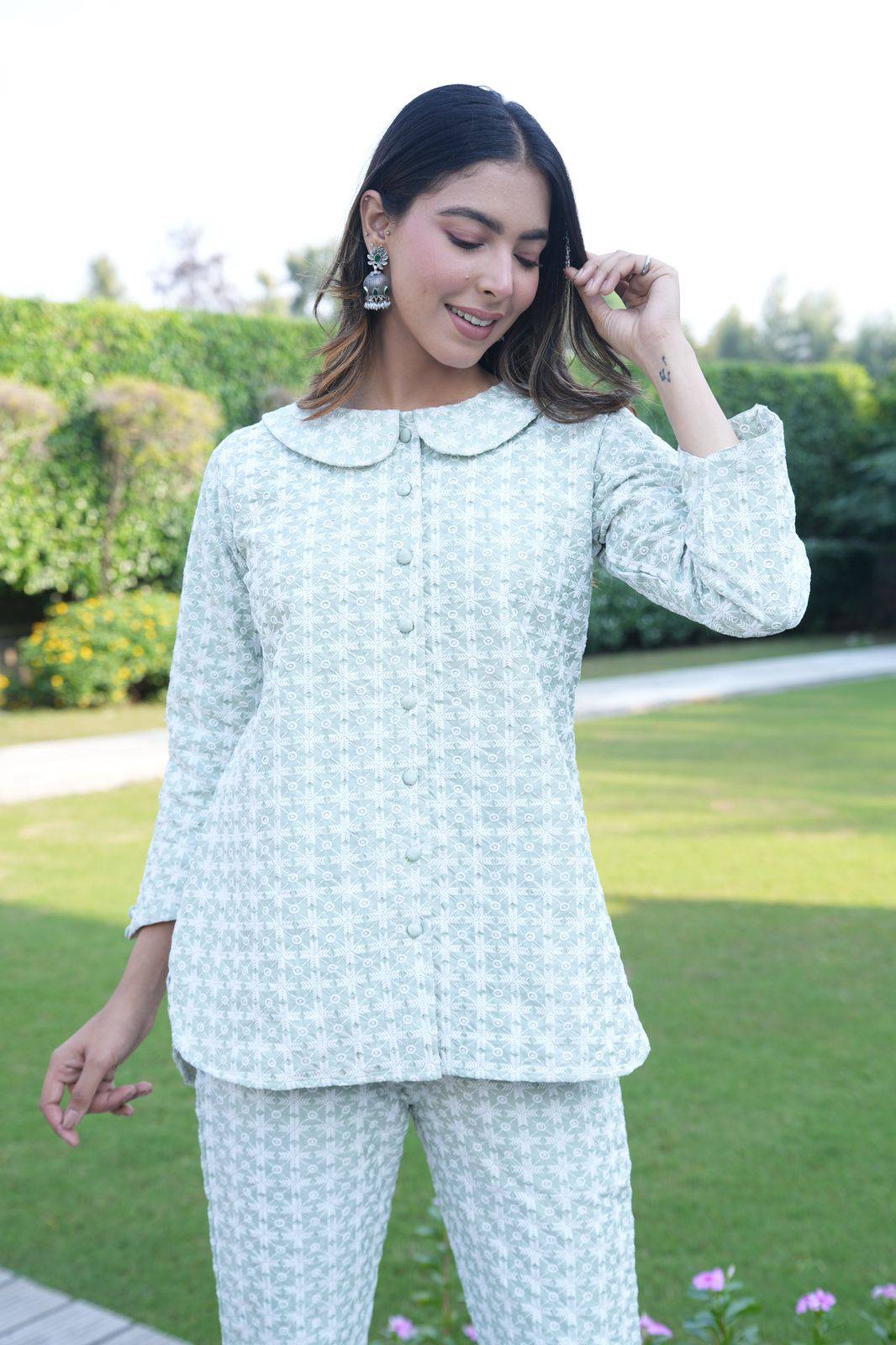 Pista green silk coord set - Visramaa