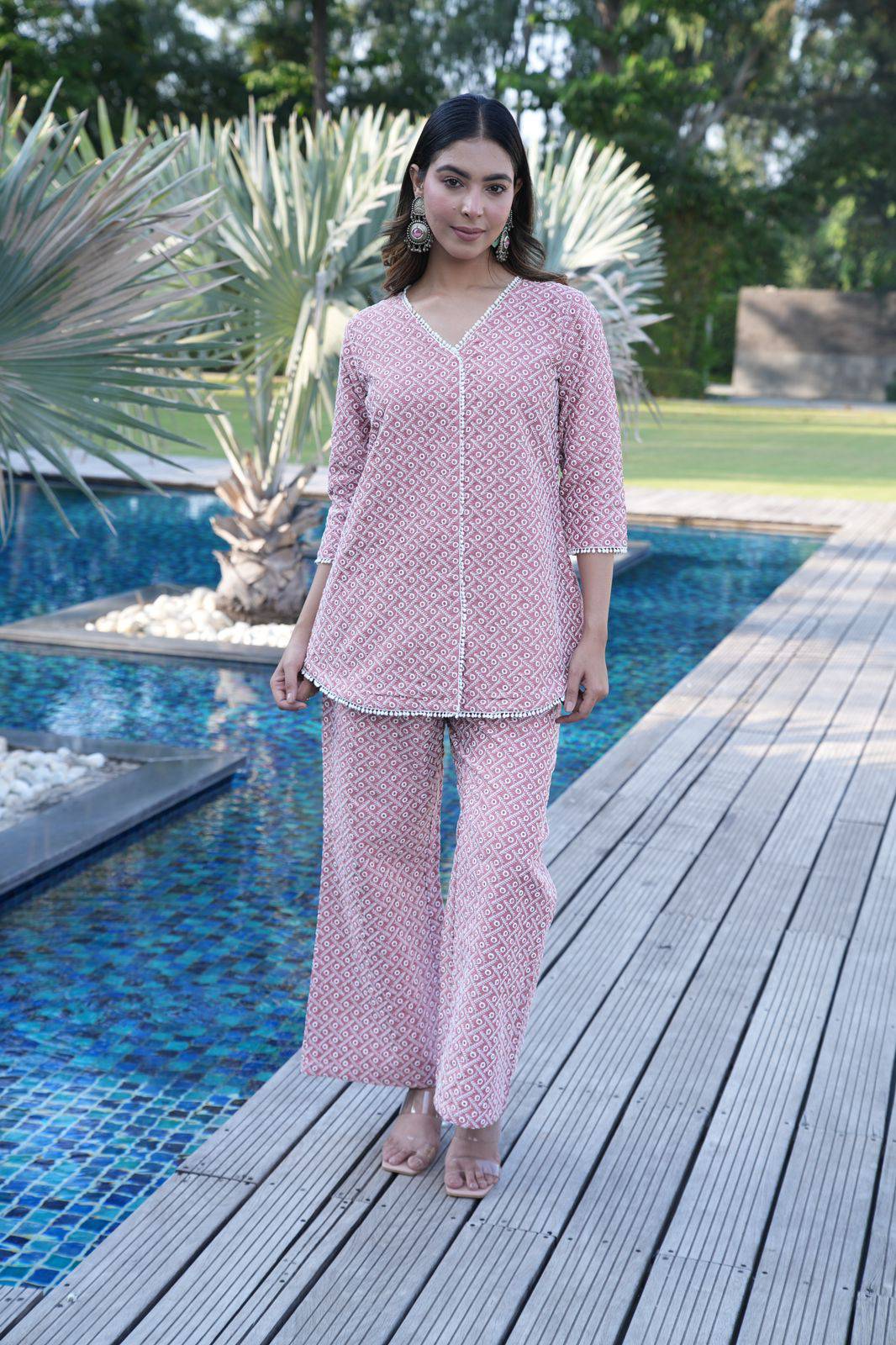 Coral pink Silk coord set - Visramaa