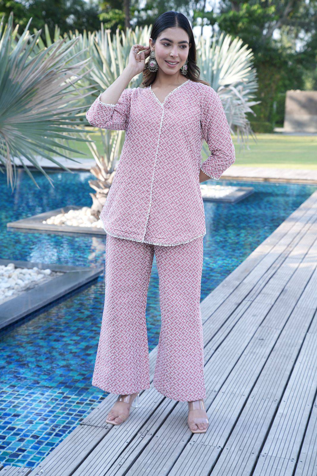 Coral pink Silk coord set - Visramaa