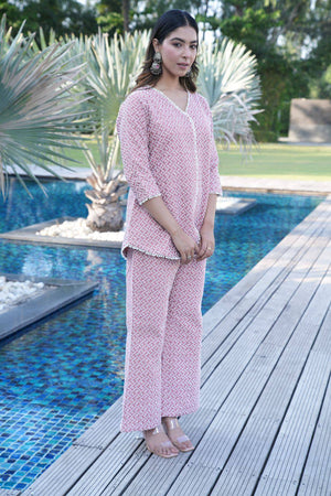 Coral pink Silk coord set - Visramaa