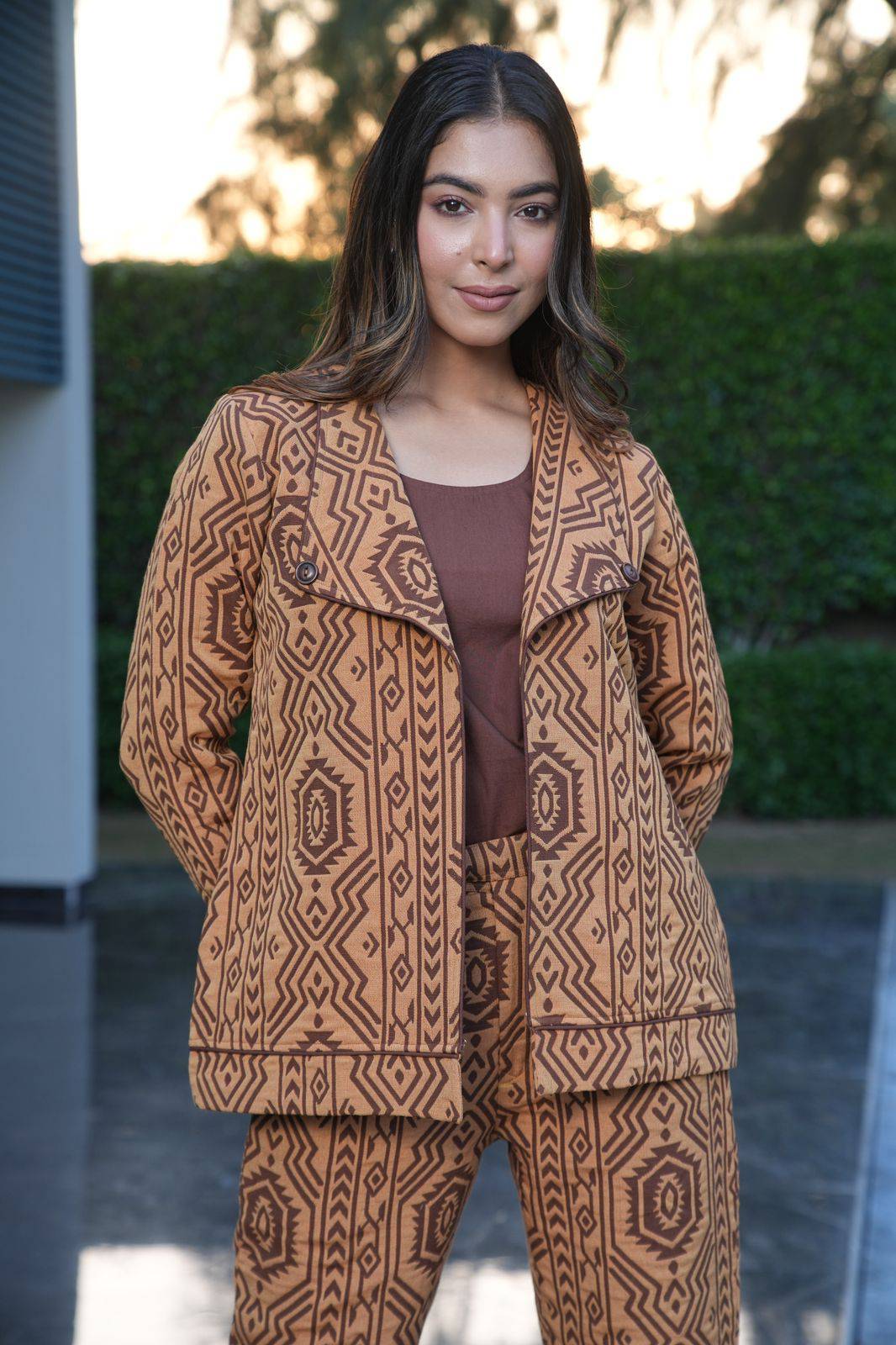 Mustard brown jacquard set - Visramaa