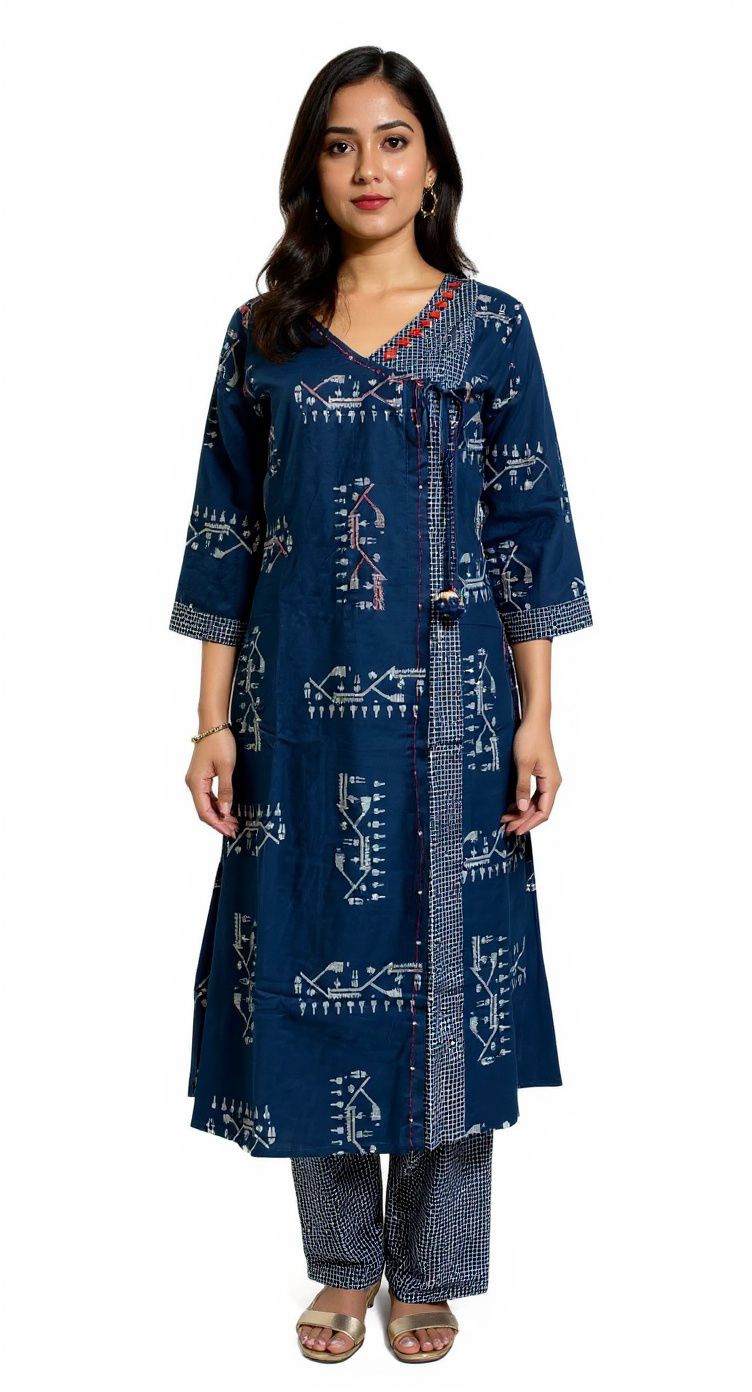 Indigo Handblock Print Cotton Kurta Set