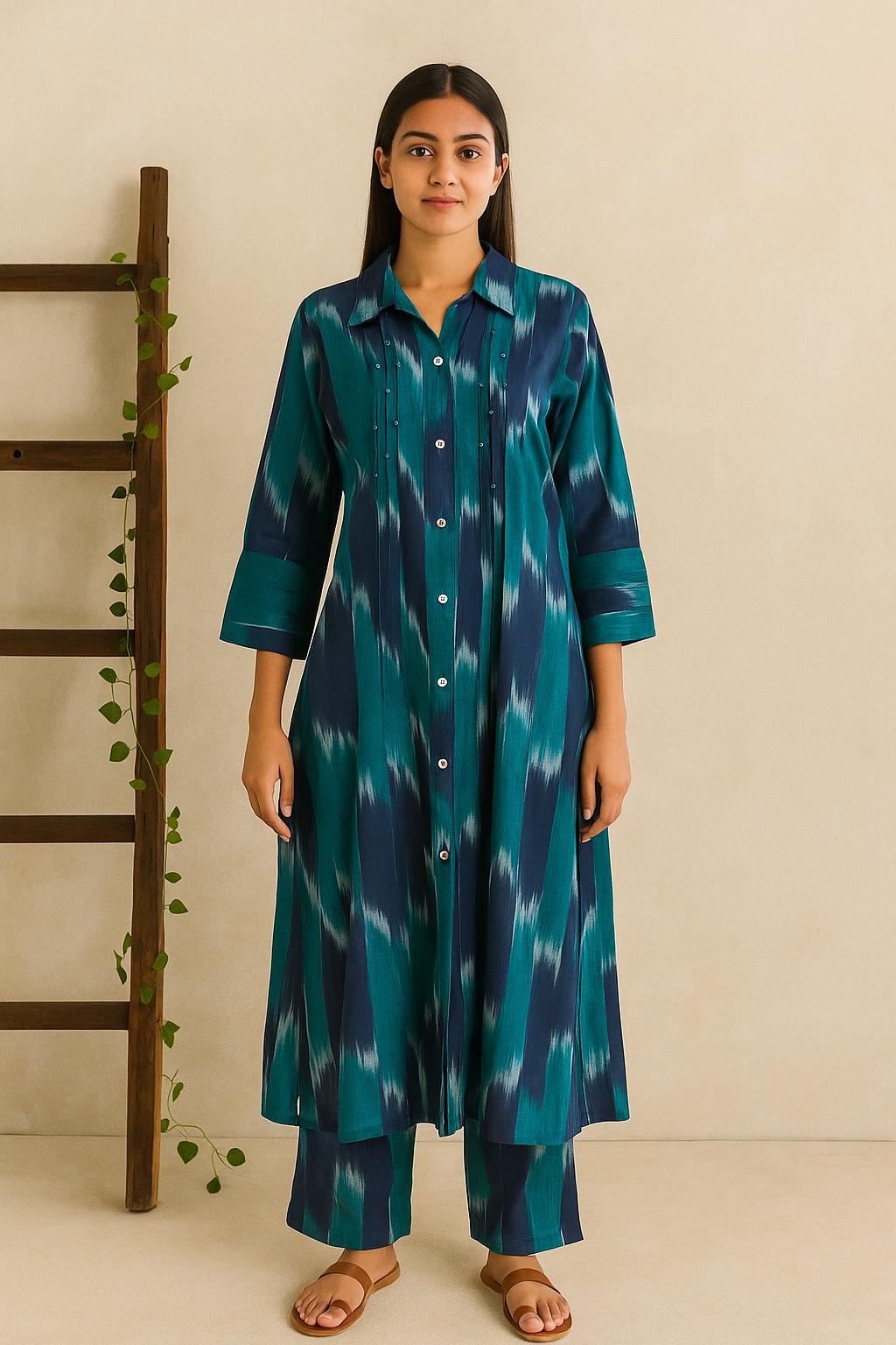 Teal & Navy Ikat Co-ord Set